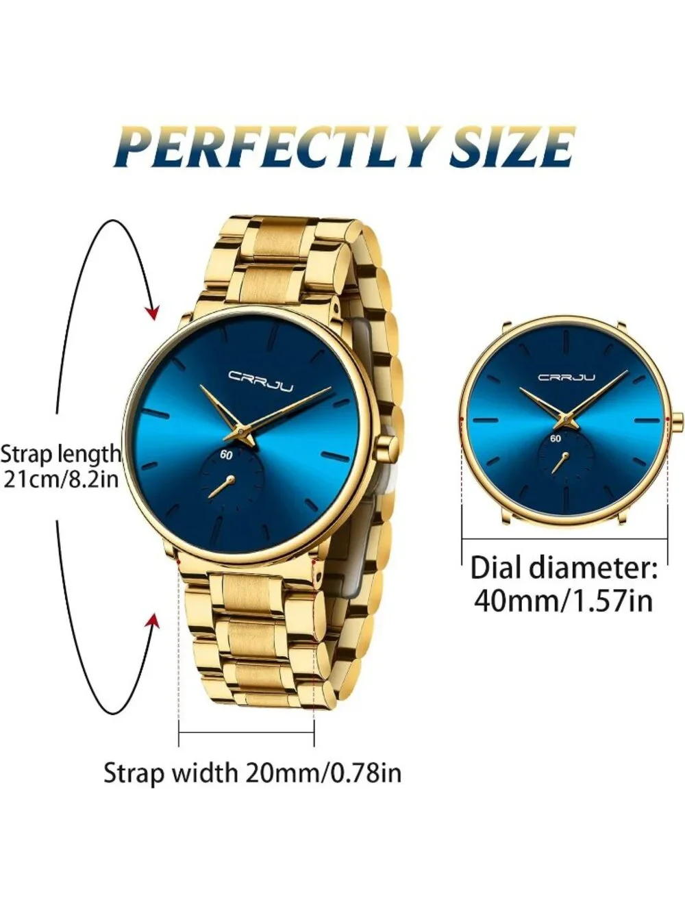 Unisex Blue Gold Ultra-Thin Minimalist Waterproof Stainless Steel Band Watch